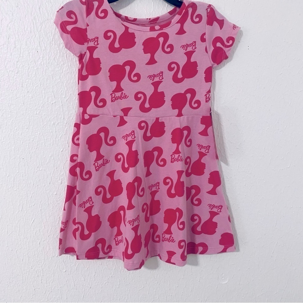 Barbie Toddler Girl’s Logo Print All Over Skater Dress Sz 2t-Nwt Light/Dark Pink — image 2 of 7